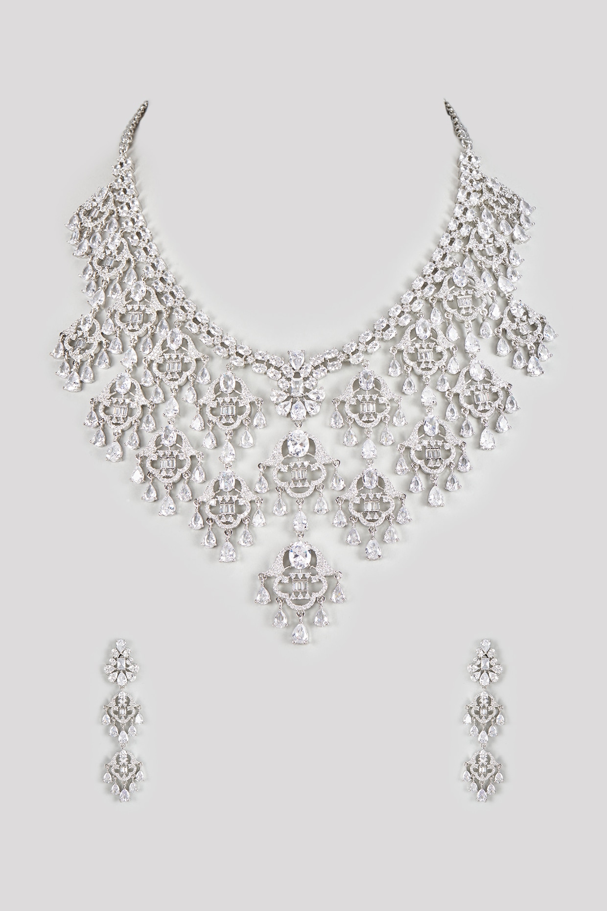 White Finish Zircon Necklace Set by Aster at Pernia's Pop Up Shop 2025