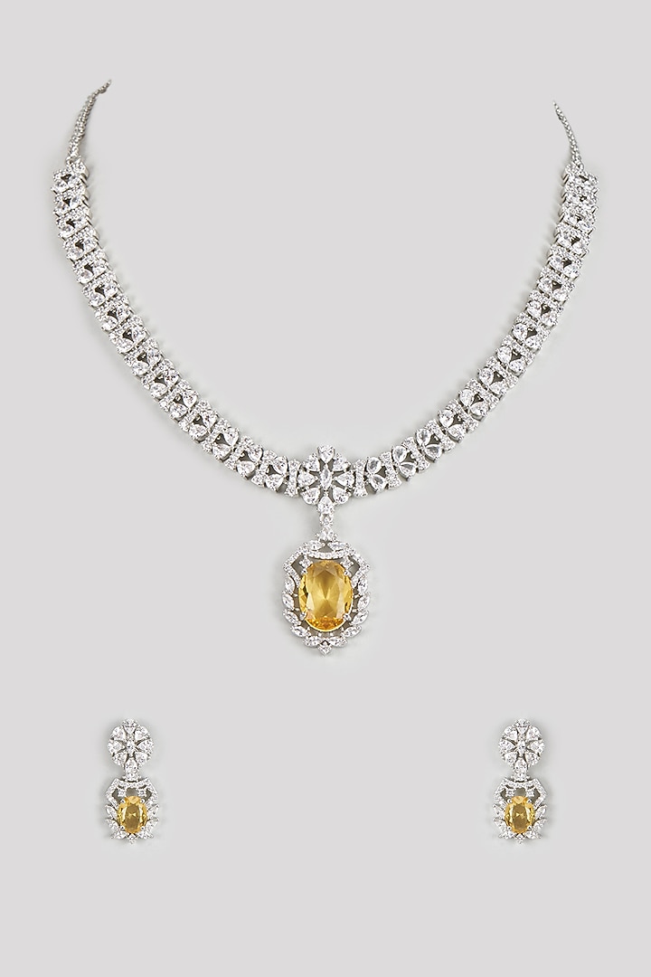 White Finish Zircon & Yellow Stone Necklace Set by Aster at Pernia's Pop Up Shop