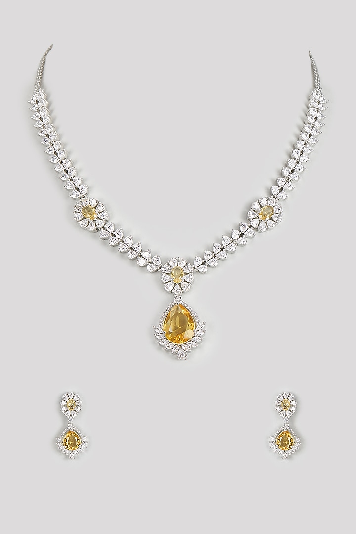 White Finish Zircon & Yellow Stone Necklace Set by Aster at Pernia's Pop Up Shop