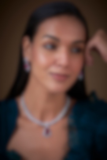 White Finish Zircon &Red Stone Necklace Set by Aster at Pernia's Pop Up Shop