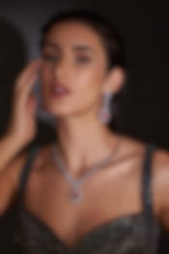 White Finish Zircon & Pink Stones Necklace Set by Aster at Pernia's Pop Up Shop