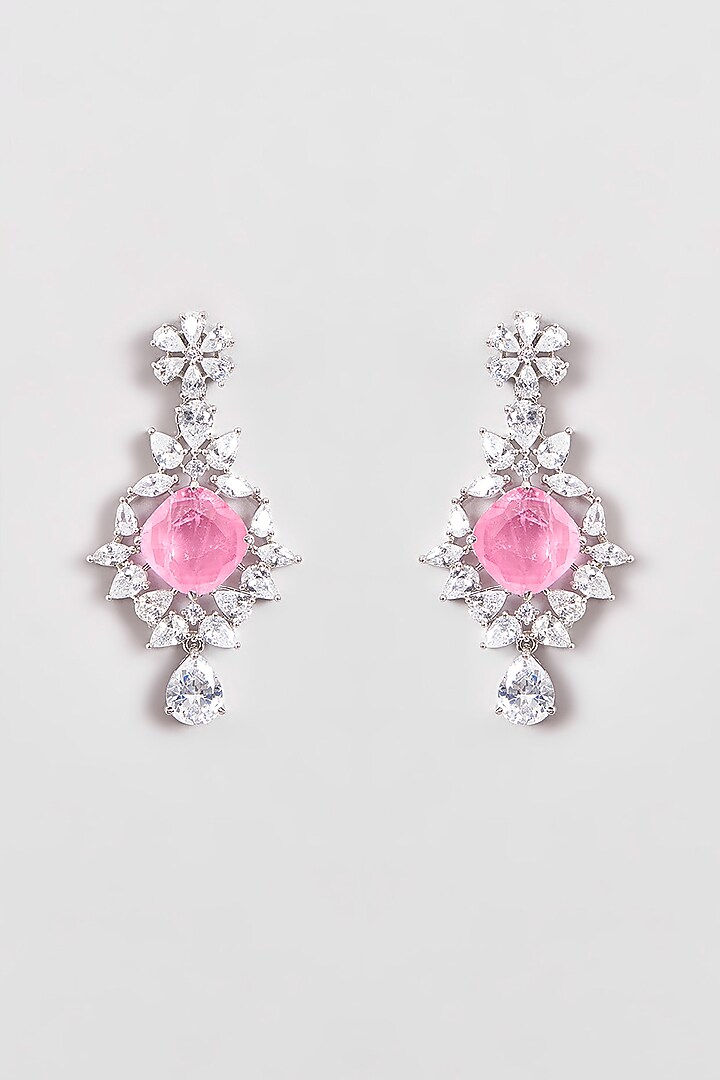 White Finish Zircon & Pink Stones Necklace Set by Aster at Pernia's Pop Up Shop
