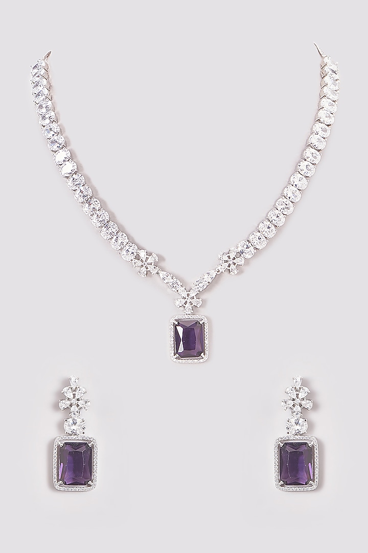White Finish Zircon & Purple Stones Necklace Set by Aster at Pernia's Pop Up Shop