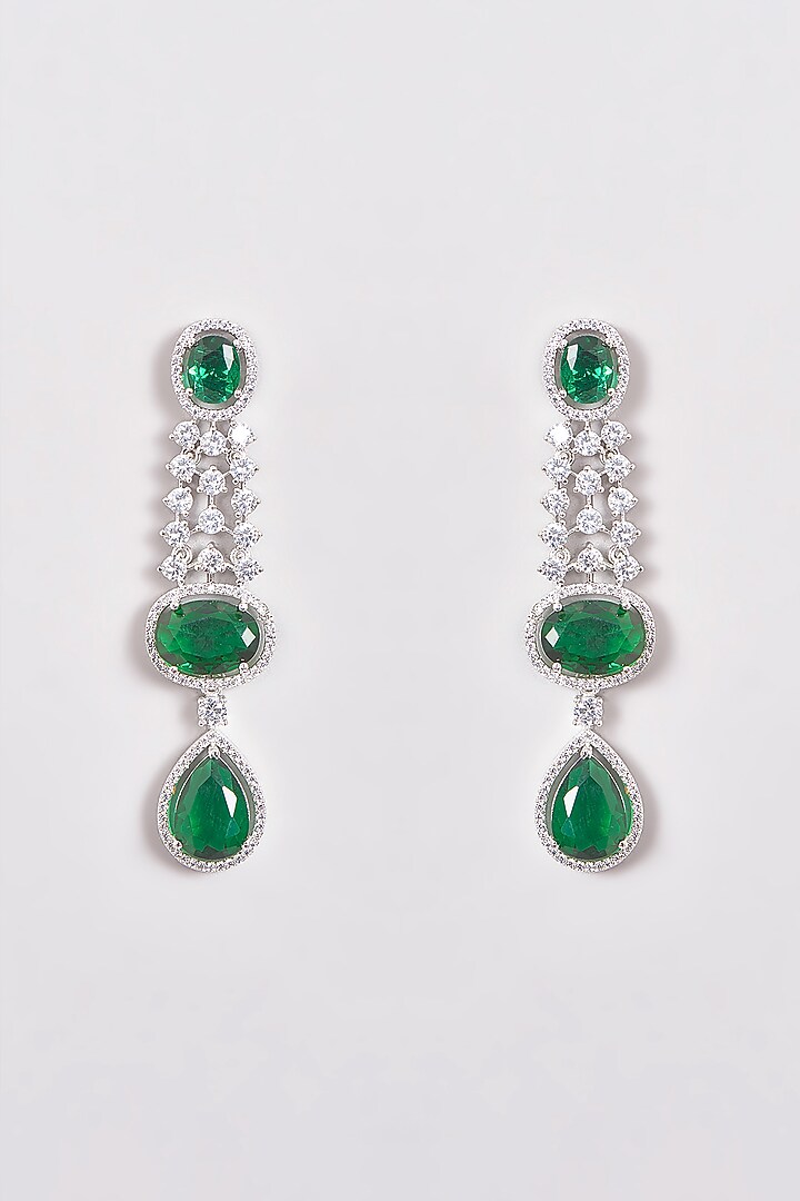 White Finish Zircon & Green Stones Layered Necklace Set by Aster at Pernia's Pop Up Shop