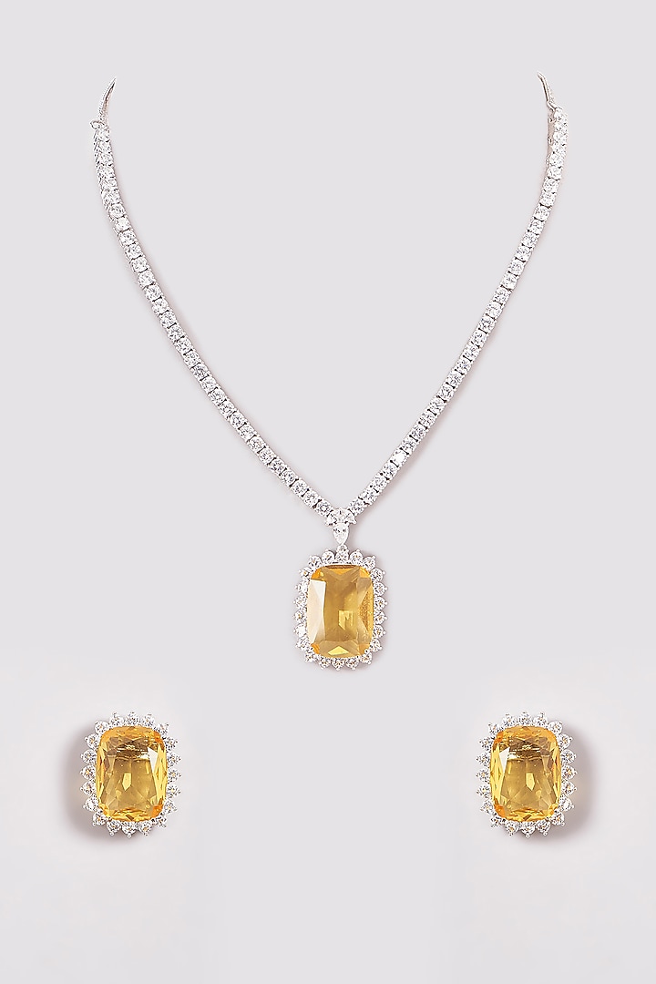 White Finish Zircon & Yellow Stone Necklace Set by Aster at Pernia's Pop Up Shop