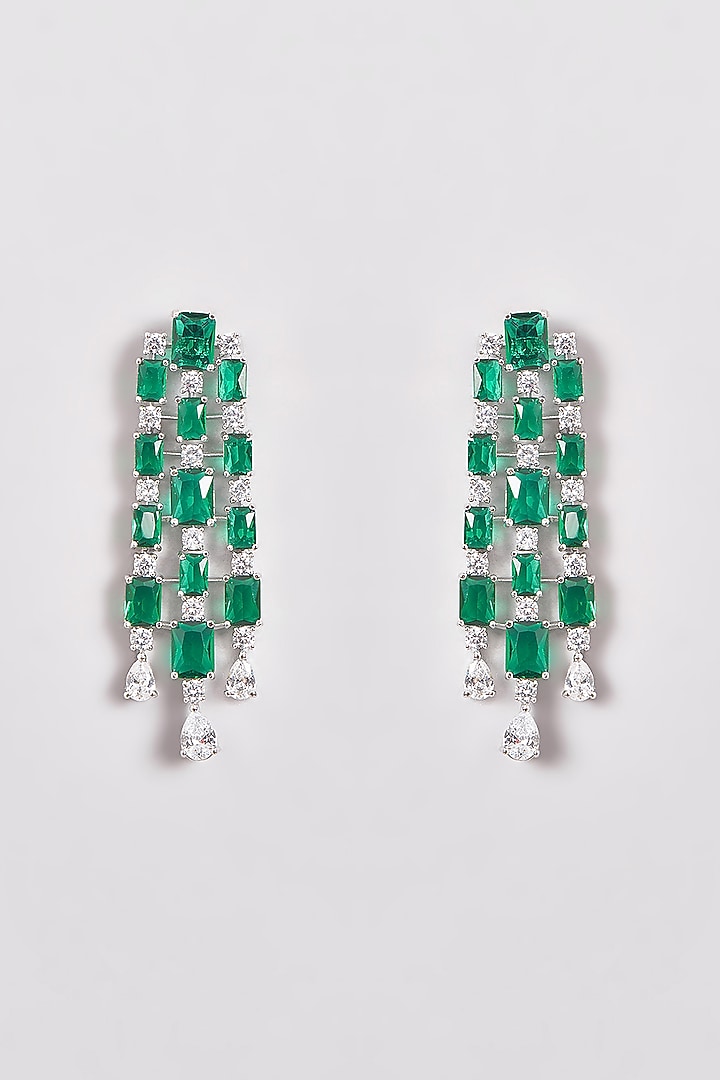 White Finish Zircon & Emerald Green Stones Necklace Set by Aster at Pernia's Pop Up Shop