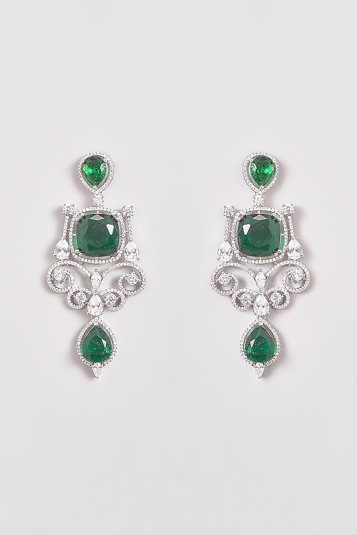 White Finish Zircon & Emerald Green Stones Necklace Set by Aster at Pernia's Pop Up Shop