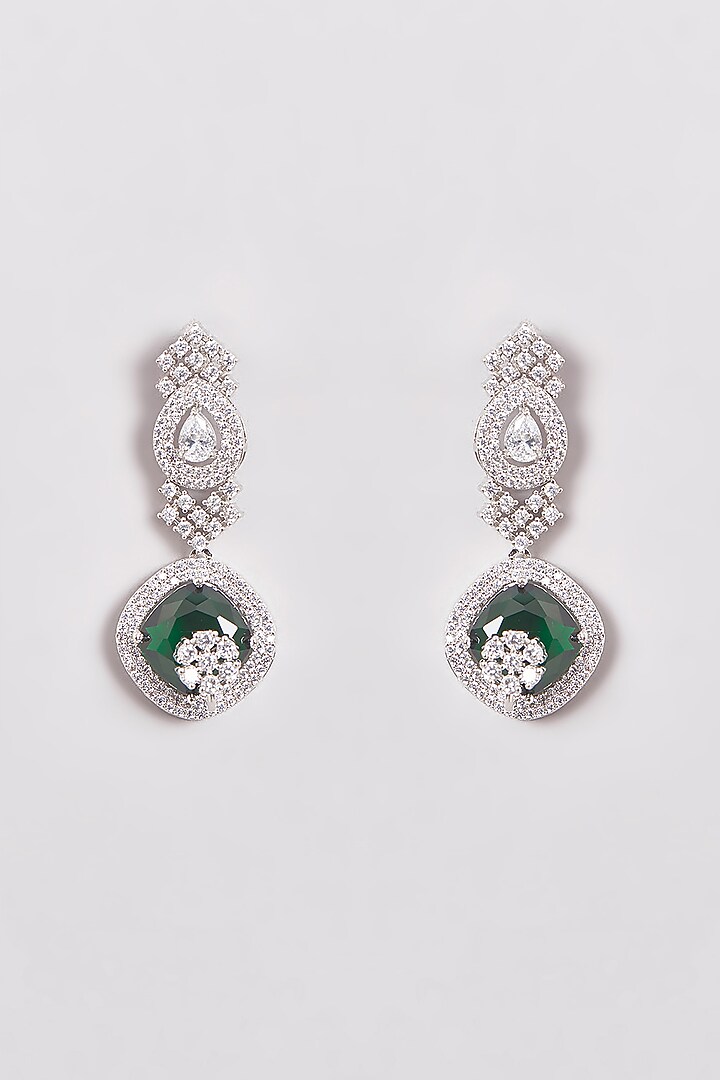 White Finish Zircon & Emerald Green Stones Necklace Set by Aster at Pernia's Pop Up Shop