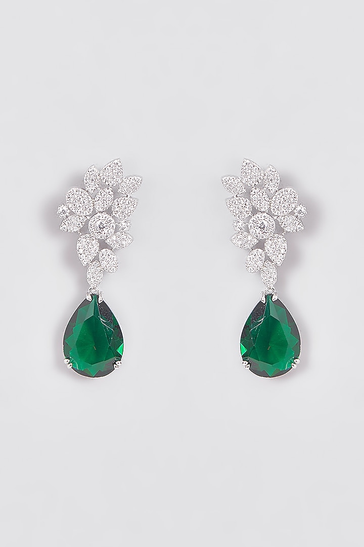 White Finish Zircon & Green Stone Dangler Earrings by Aster at Pernia's Pop Up Shop