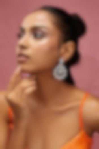 White Finish Zircon & Pearl Dangler Earrings by Aster at Pernia's Pop Up Shop