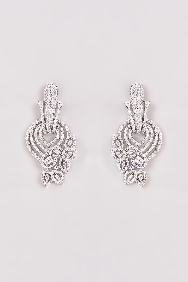 White Finish Zircon Dangler Earrings by Aster at Pernia's Pop Up Shop