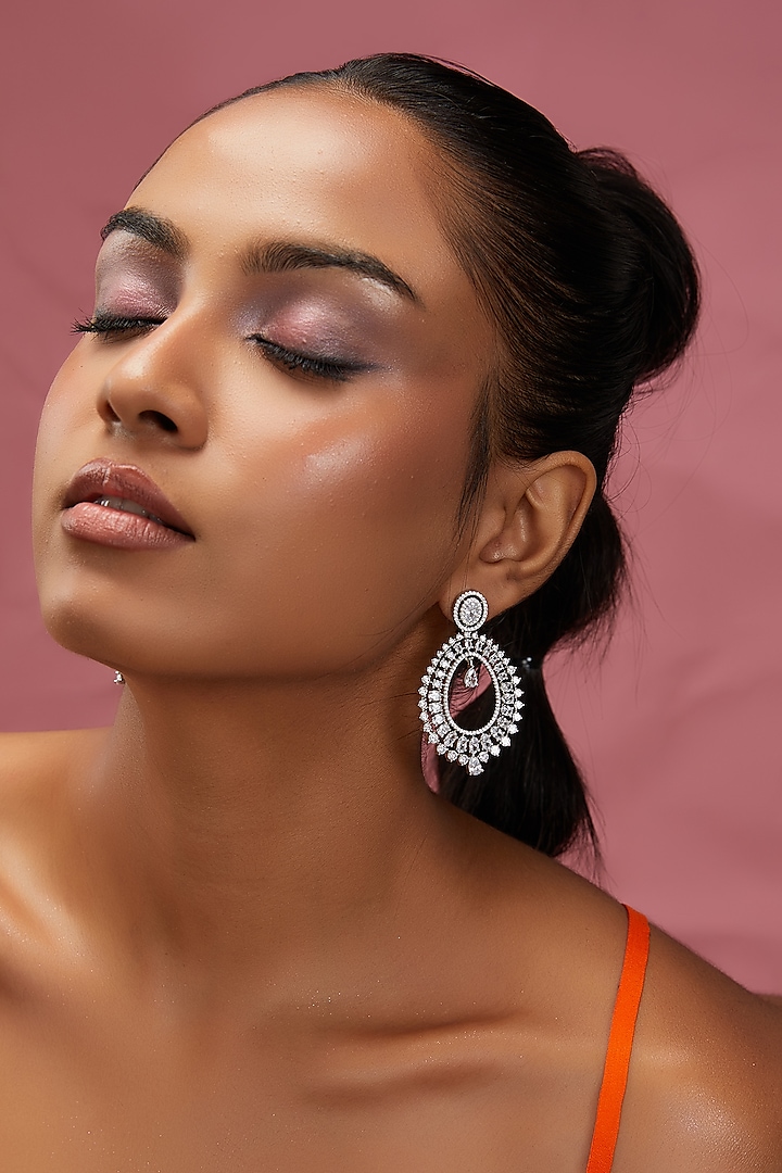 White Finish Zircon Dangler Earrings by Aster at Pernia's Pop Up Shop