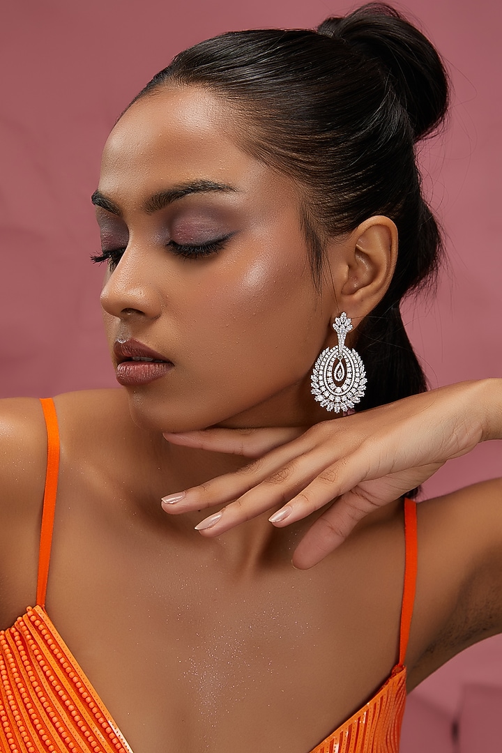 White Finish Zircon Dangler Earrings by Aster at Pernia's Pop Up Shop