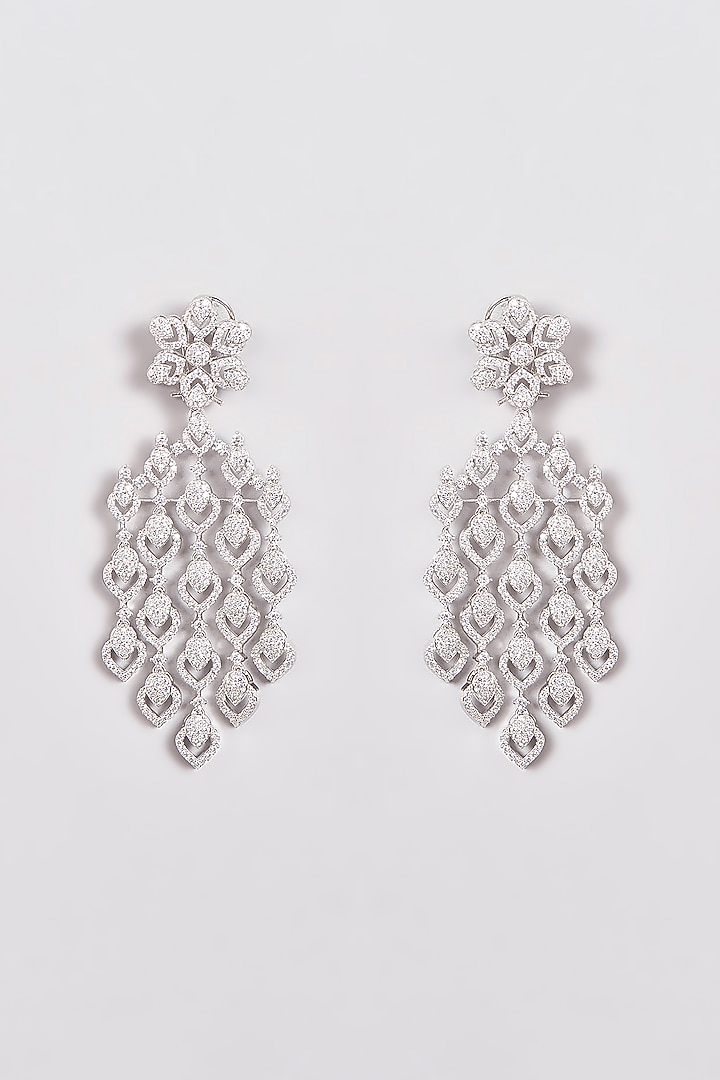 White Finish Zircon Dangler Earrings by Aster at Pernia's Pop Up Shop