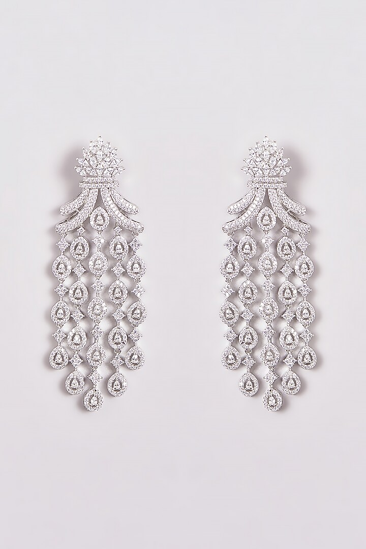 White Finish Zircon Dangler Earrings by Aster at Pernia's Pop Up Shop