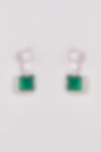 White Finish Zircon & Green Stone Dangler Earrings by Aster at Pernia's Pop Up Shop