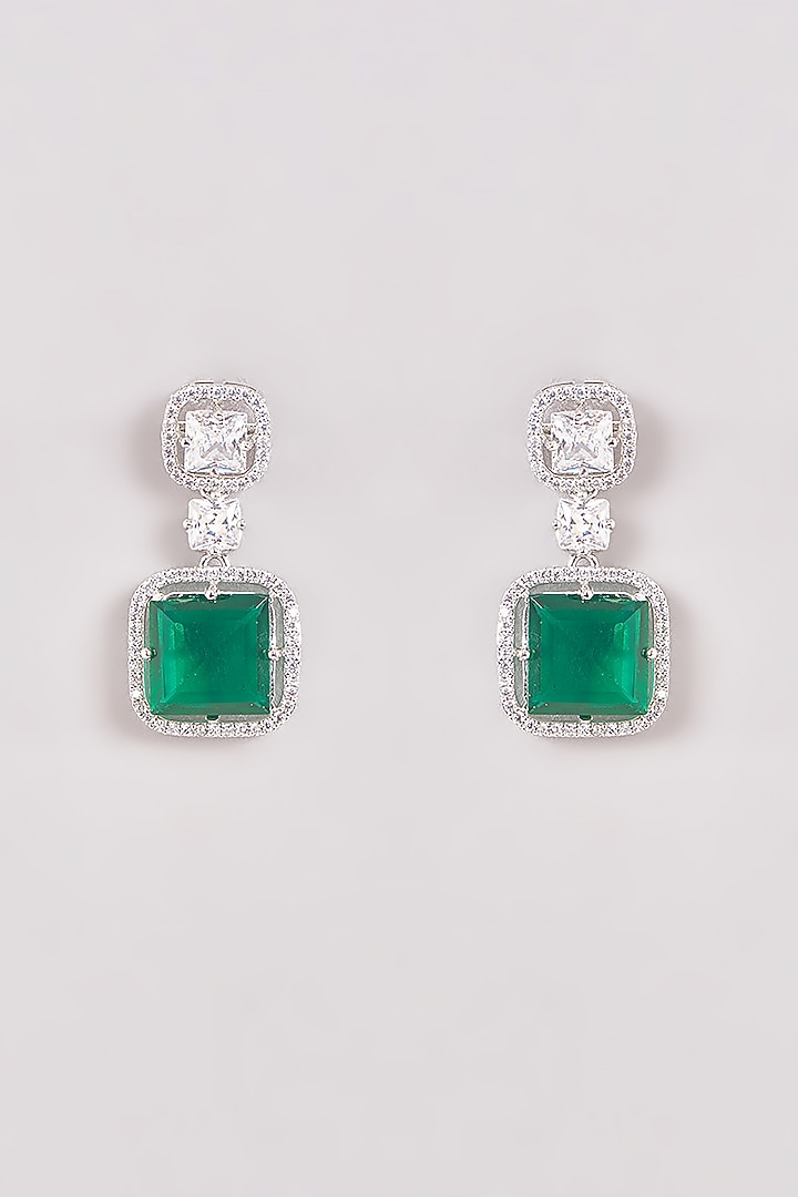 White Finish Zircon & Green Stone Dangler Earrings by Aster at Pernia's Pop Up Shop