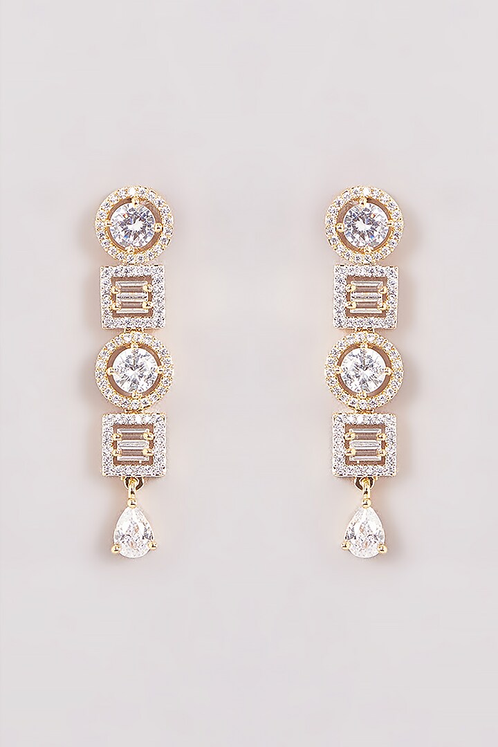 Gold Finish Zircon Dangler Earrings by Aster at Pernia's Pop Up Shop
