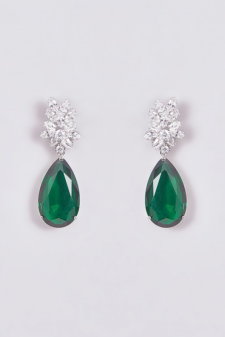 White Finish Zircon & Green Stone Dangler Earrings by Aster at Pernia's Pop Up Shop
