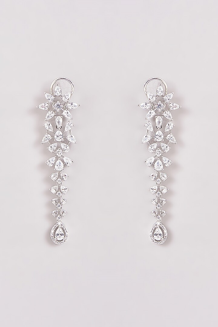 White Finish Zircon Dangler Earrings by Aster at Pernia's Pop Up Shop