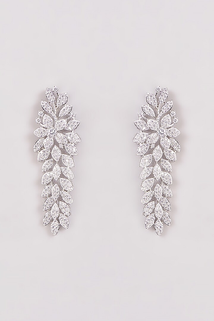 White Finish Zircon Dangler Earrings by Aster at Pernia's Pop Up Shop