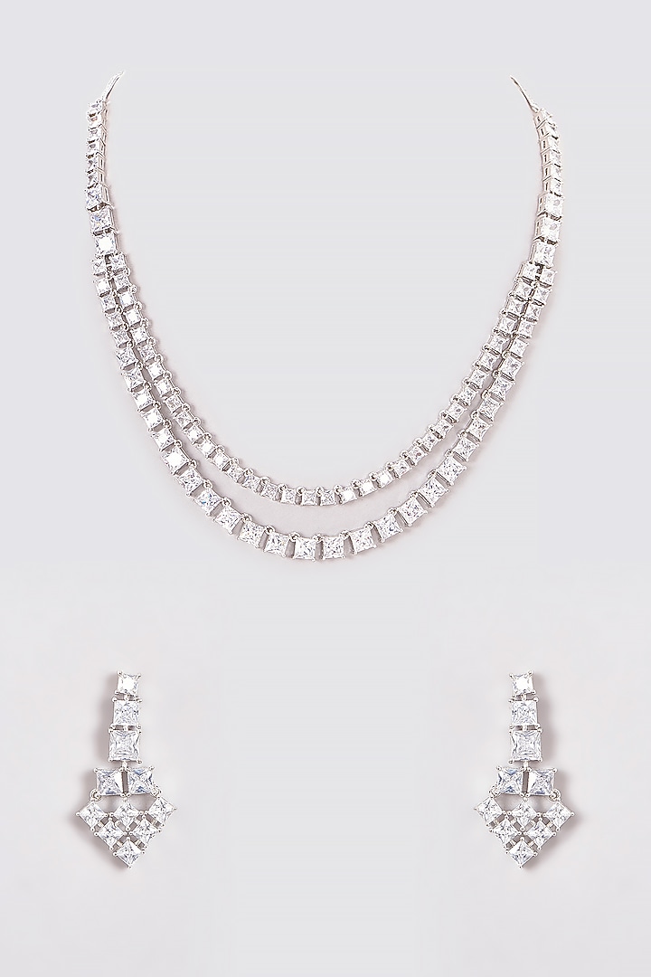 White Finish Zircon Layered Necklace Set by Aster at Pernia's Pop Up Shop