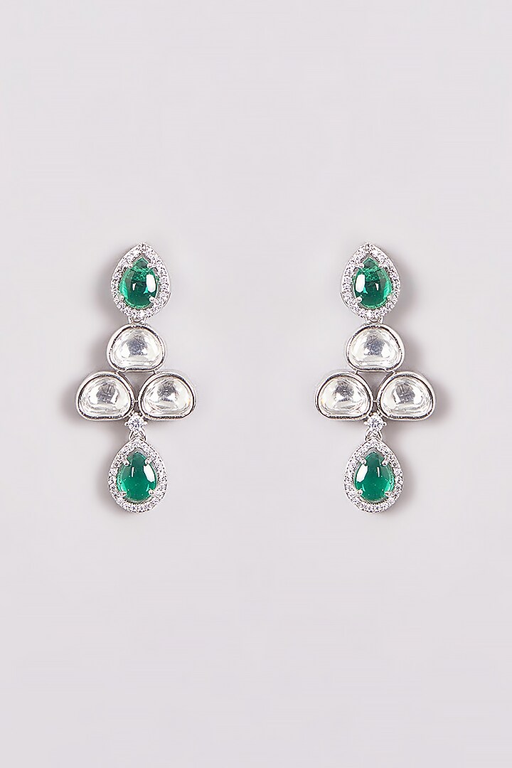White Finish Zircon & Green Stone Necklace Set by Aster at Pernia's Pop Up Shop