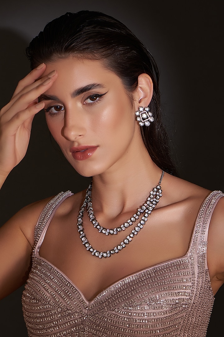 White Finish Zircon Layered Necklace Set by Aster at Pernia's Pop Up Shop