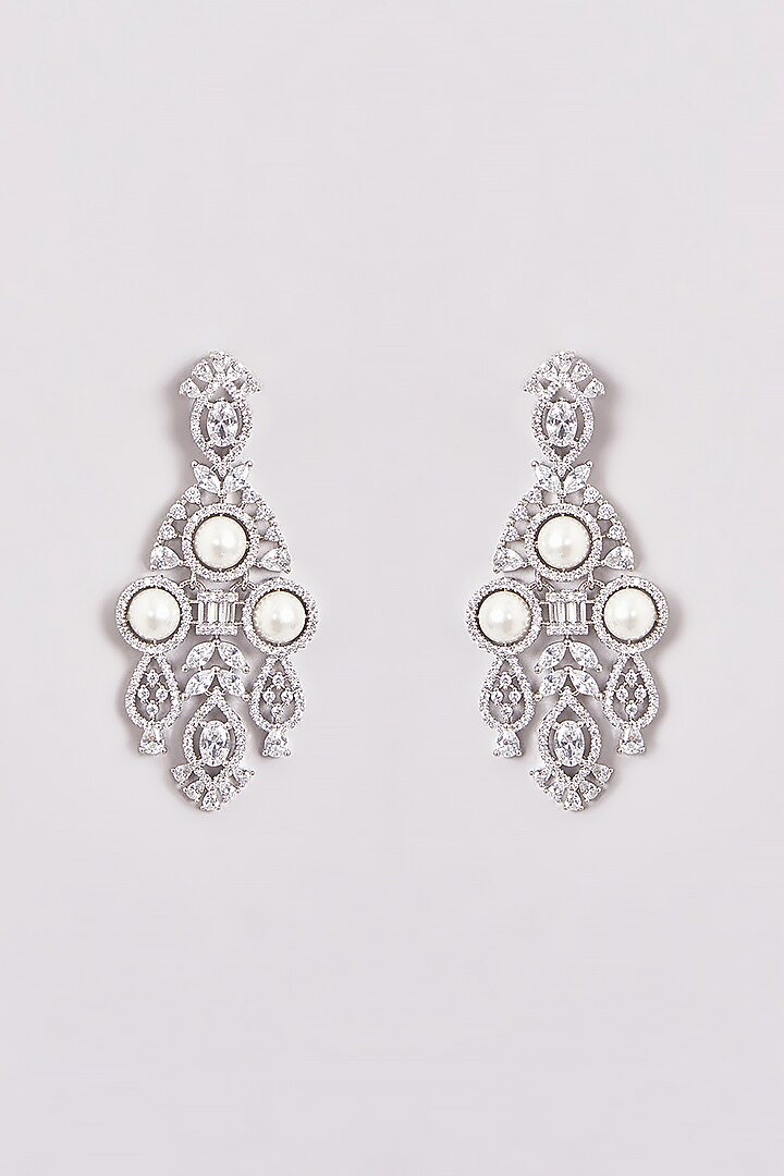 White Finish Zircon & Pearl Necklace Set by Aster at Pernia's Pop Up Shop