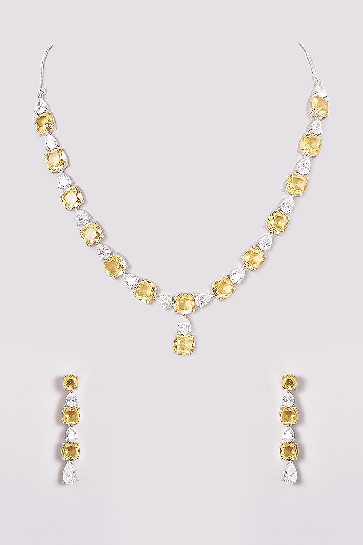 White Finish Zircon & Yellow Stone Necklace Set Design by Aster at