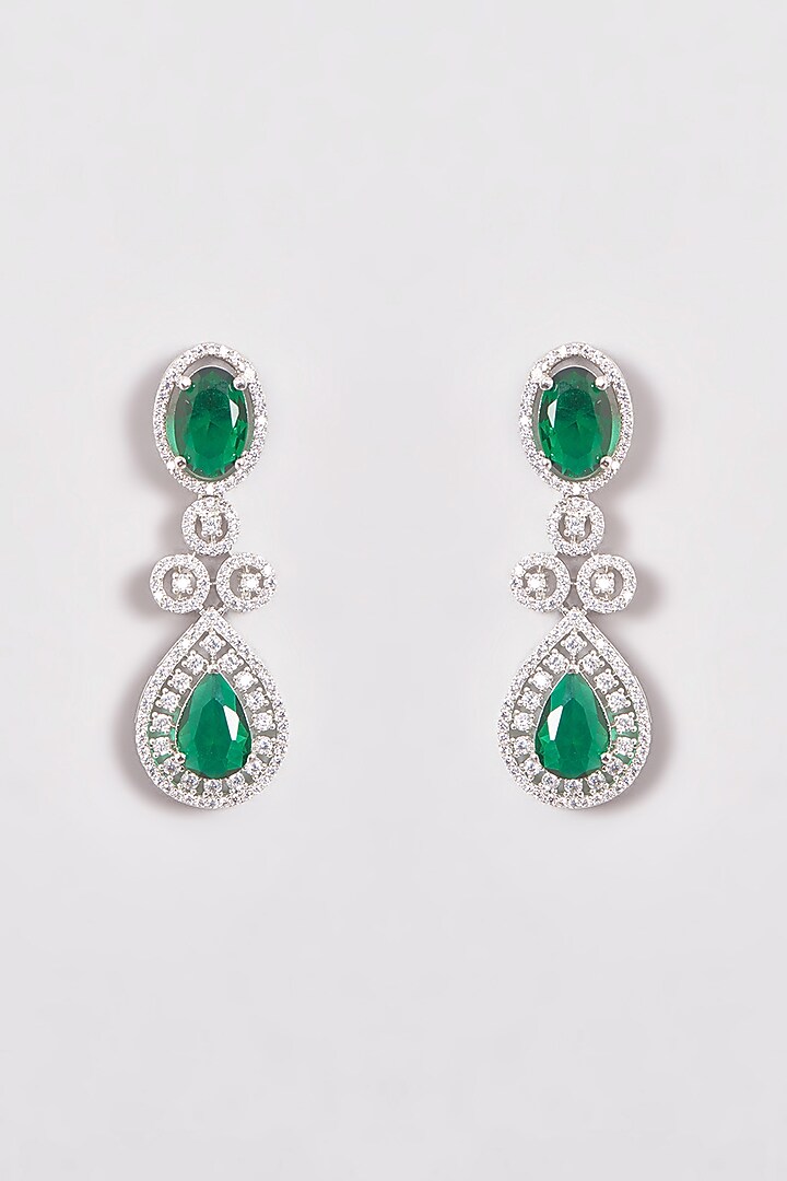 White Finish Zircon & Green Stone Necklace Set by Aster at Pernia's Pop Up Shop