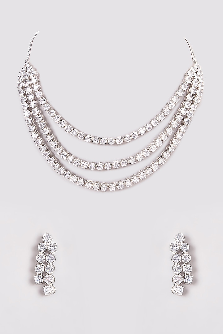 White Finish Zircon Layered Necklace Set by Aster at Pernia's Pop Up Shop