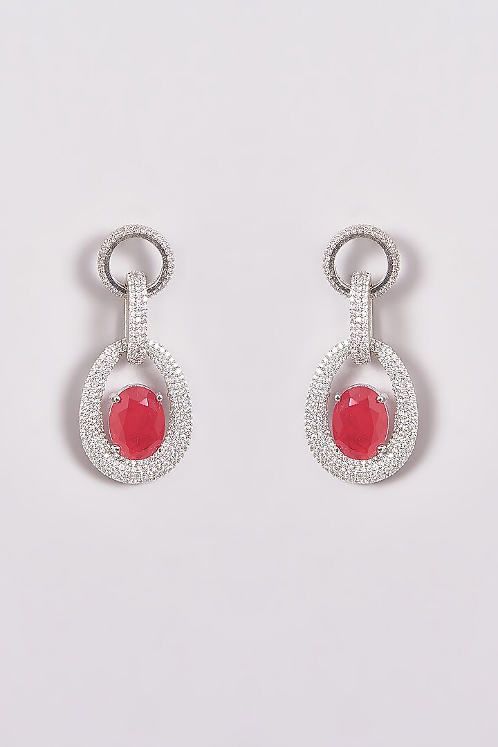 White Finish Zircon & Red Stone Necklace Set by Aster at Pernia's Pop Up Shop