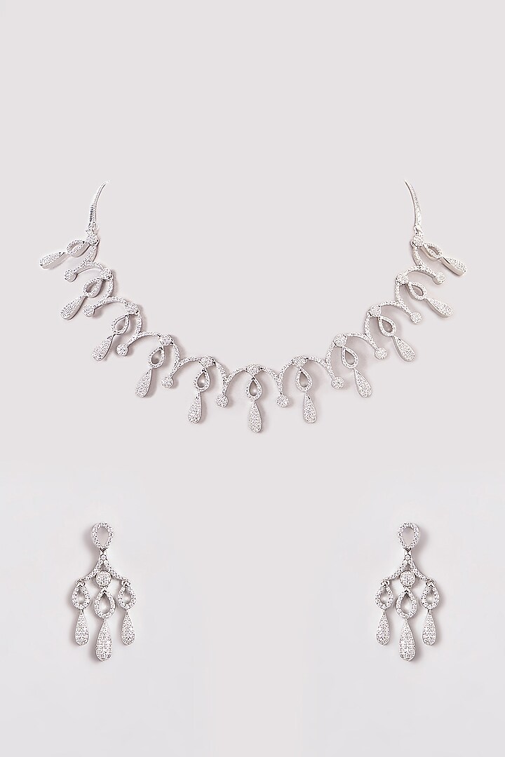 White Finish Zircon Necklace Set by Aster at Pernia's Pop Up Shop