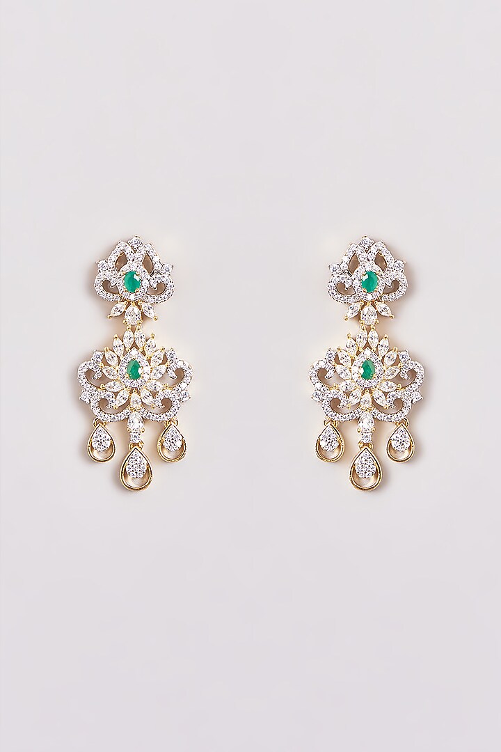 Gold Finish Zircon & Green Stone Necklace Set by Aster at Pernia's Pop Up Shop