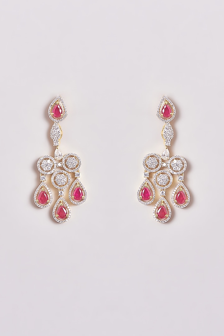 Gold Finish Zircon & Red Stone Necklace Set by Aster at Pernia's Pop Up Shop