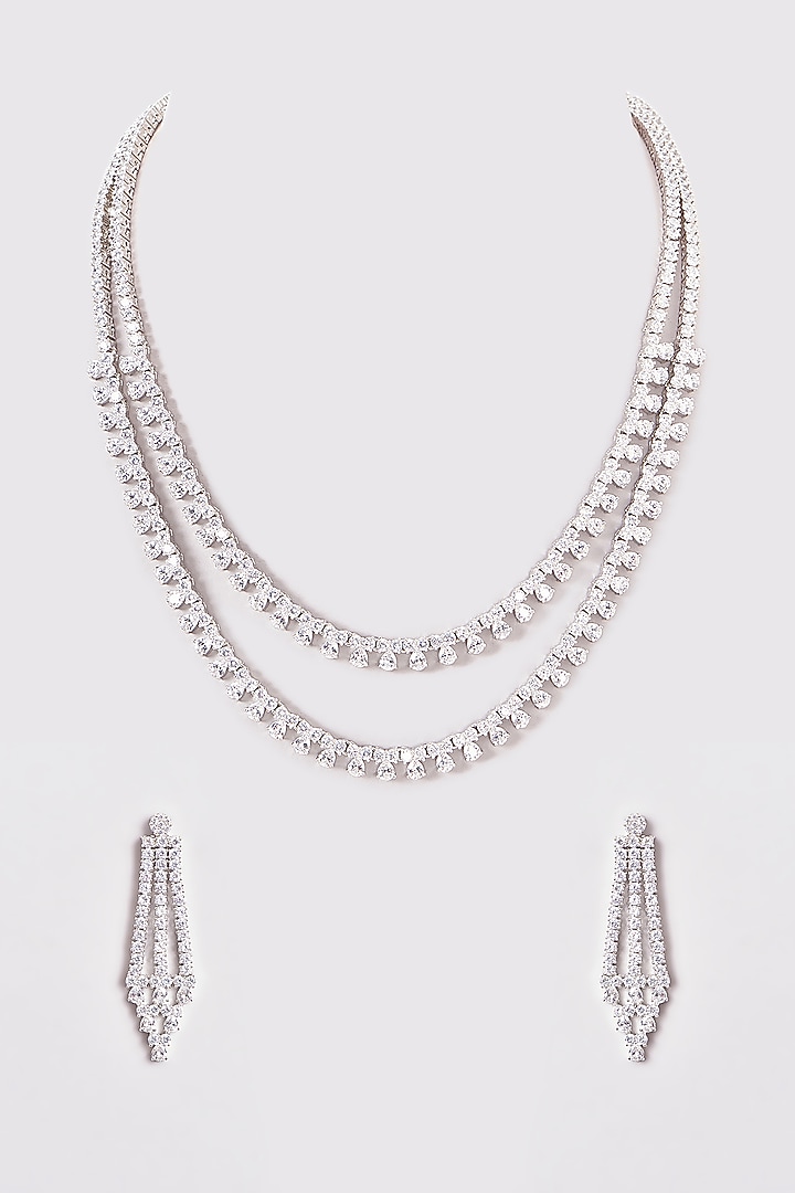 White Finish Zircon Layered Necklace Set by Aster at Pernia's Pop Up Shop