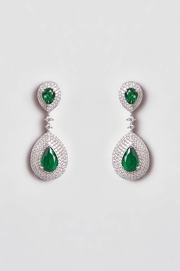 White Finish Zircon & Green Stone Necklace Set by Aster at Pernia's Pop Up Shop
