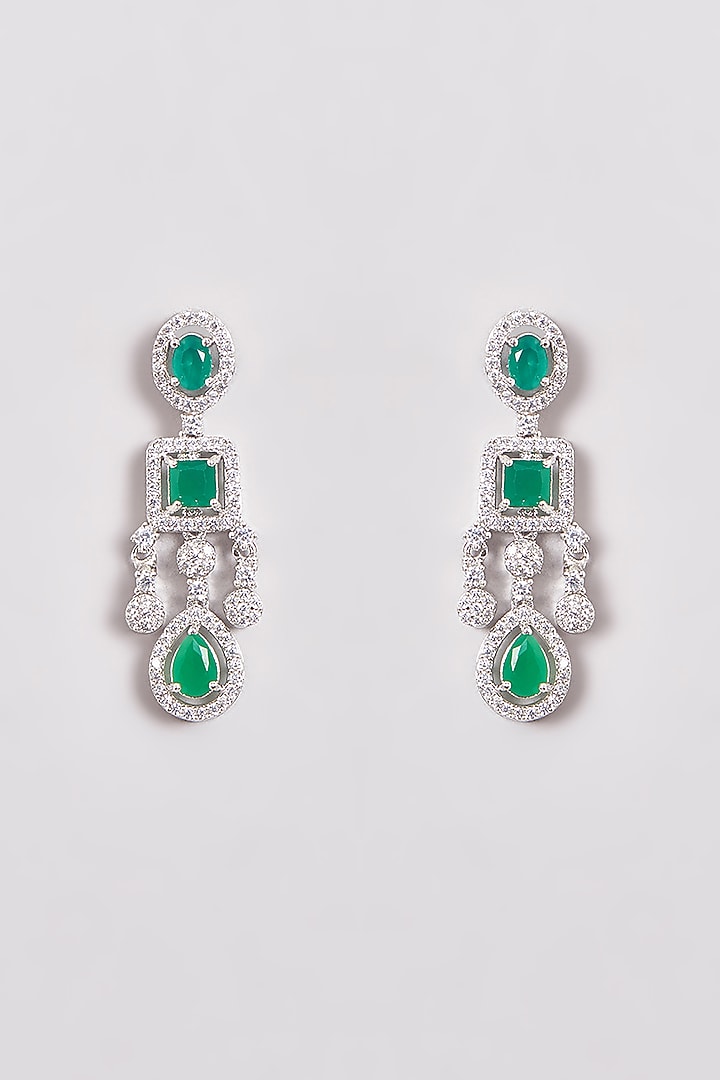 White Finish Zircon & Green Stone Layered Necklace Set by Aster at Pernia's Pop Up Shop