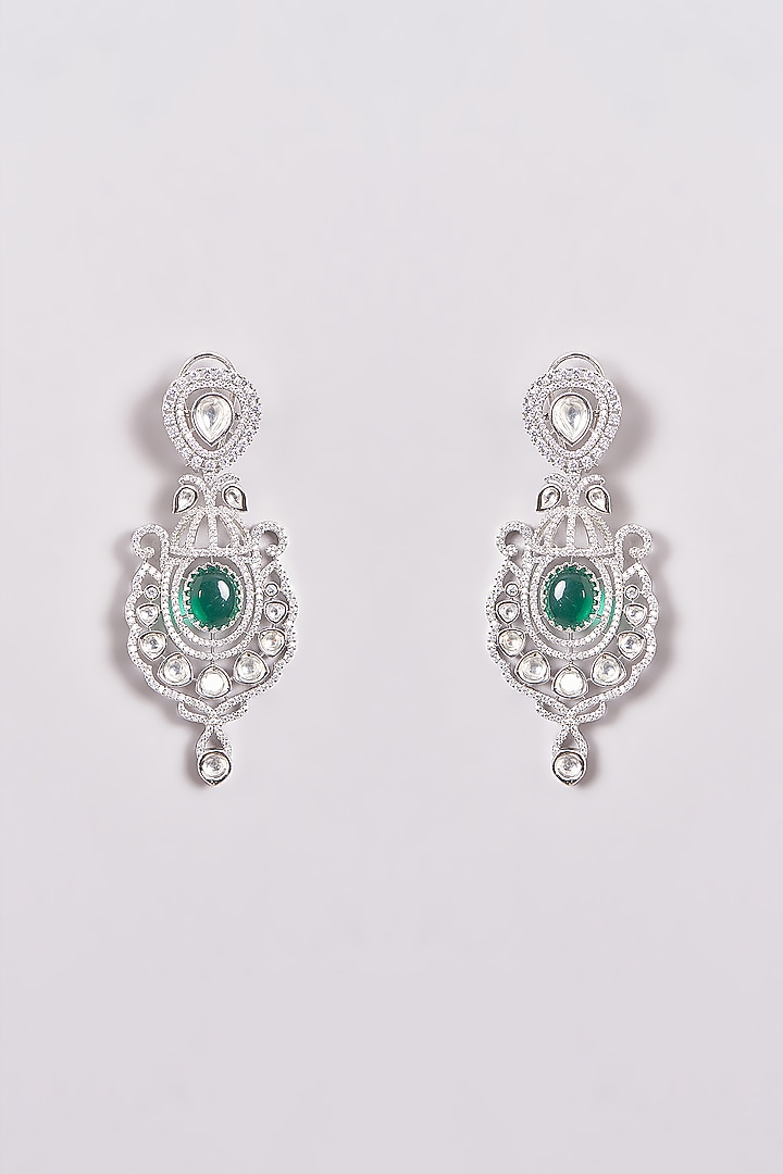 White Finish Zircon & Green Stone Necklace Set by Aster at Pernia's Pop Up Shop