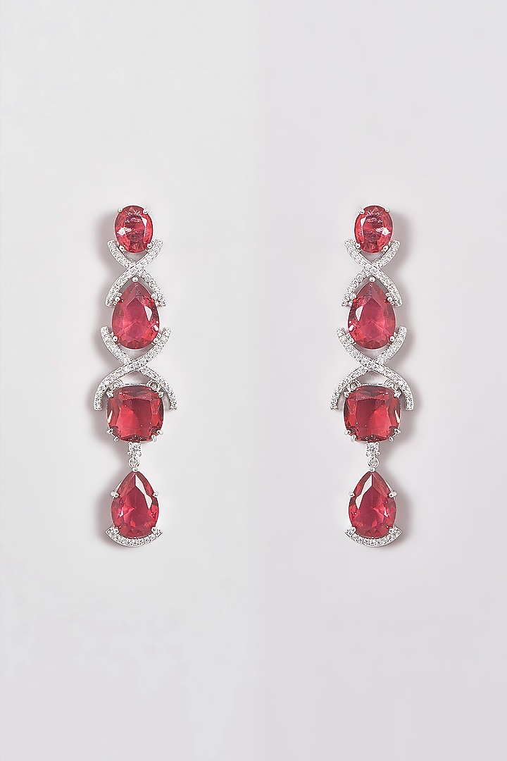 White Finish Zircon & Red Stone Necklace Set by Aster at Pernia's Pop Up Shop
