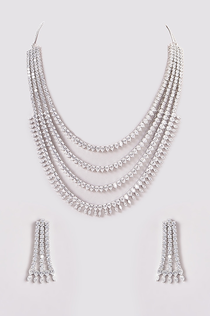 White Finish Zircon Layered Necklace Set by Aster at Pernia's Pop Up Shop