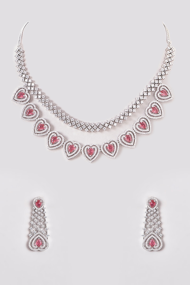 White Finish Zircon & Red Stone Layered Necklace Set 

 by Aster at Pernia's Pop Up Shop