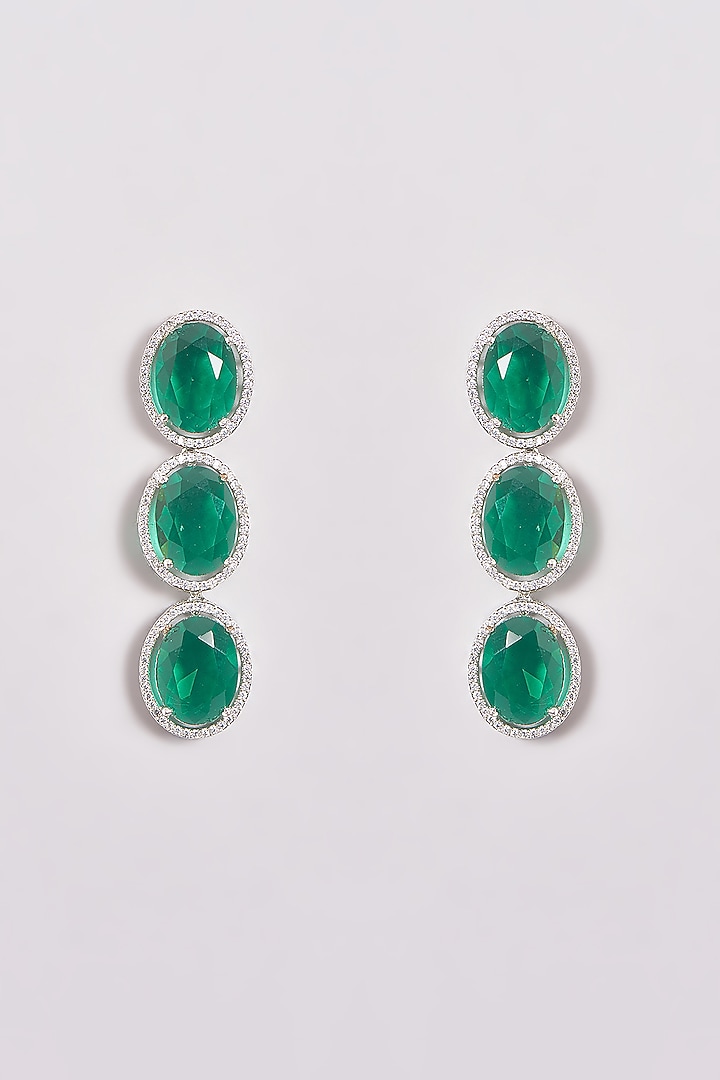 White Finish Zircon & Green Stone Necklace Set by Aster at Pernia's Pop Up Shop