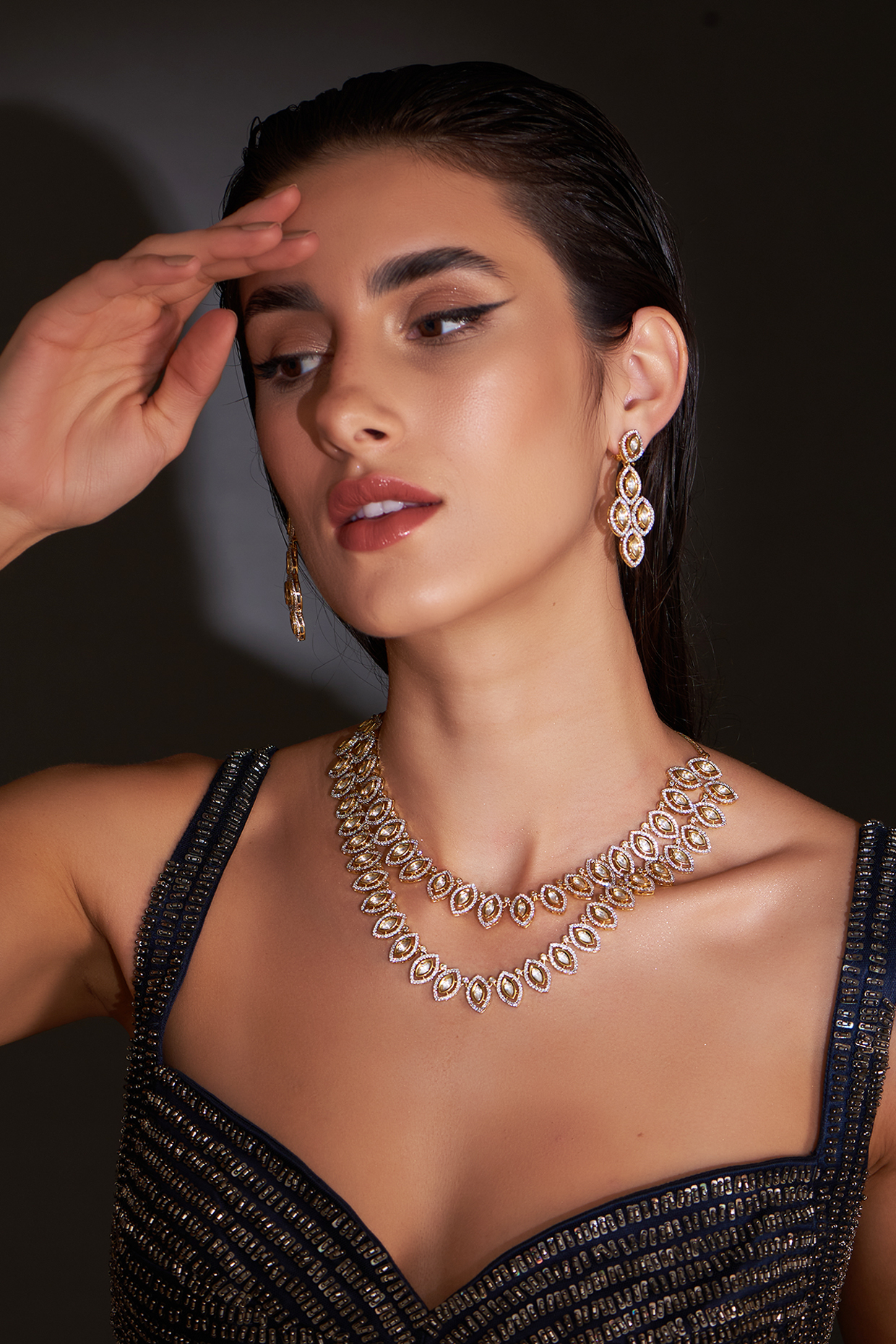 Gold Finish Zircon Necklace Set by Aster at Pernia's Pop Up Shop