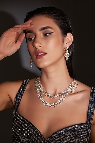 Gold Finish Zircon Necklace Set by Aster