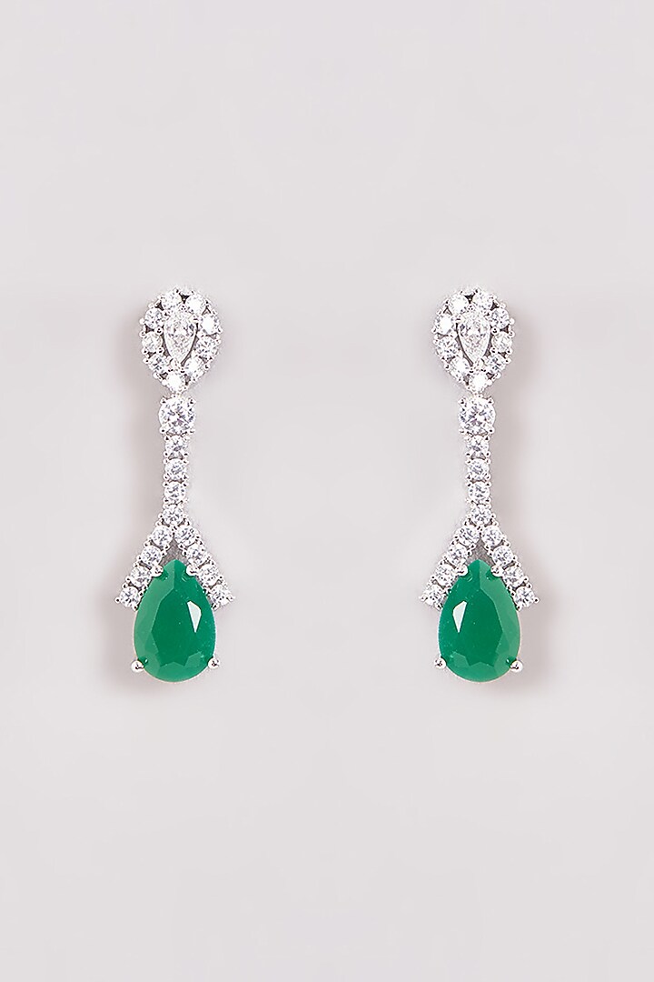 White Finish Zircon & Green Stone Necklace Set by Aster at Pernia's Pop Up Shop