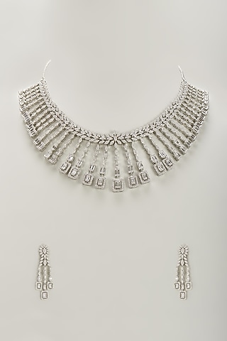 White Finish Zircon Necklace Set by Aster