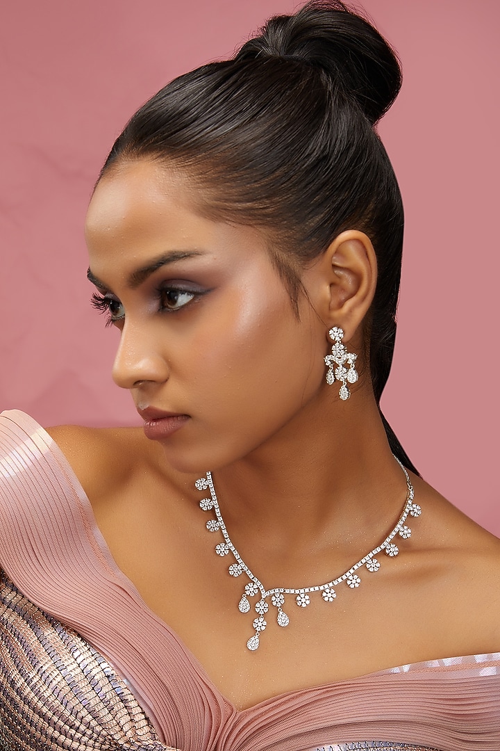 White Finish Zircon Necklace Set by Aster at Pernia's Pop Up Shop