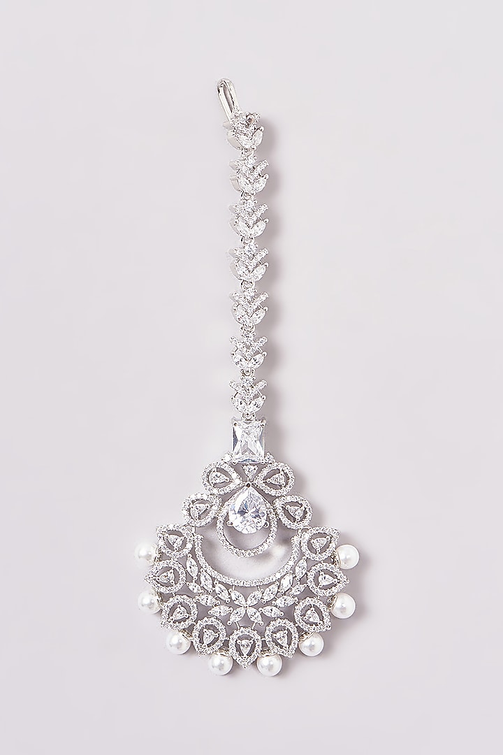 White Finish Zircon & Pearl Necklace Set by Aster at Pernia's Pop Up Shop